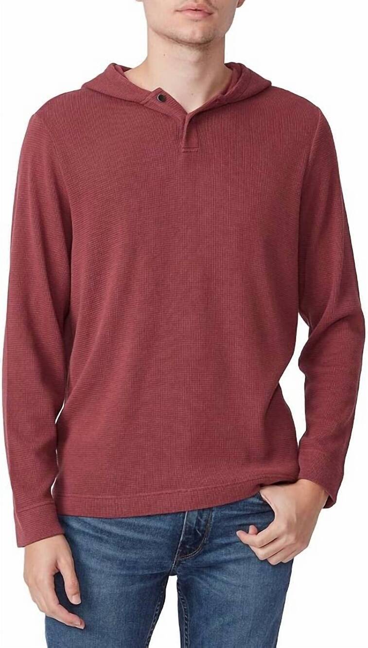 NEW PAIGE logan hooded henley top in red velvet